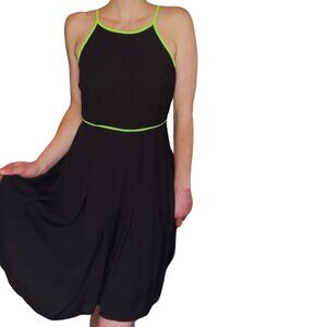 NWT - Black Fit & Flare Mini Dress - Neon Green Caged Back - Size M
